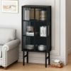 61.61 "High Glass Doors Modern Two-door Cabinet with Featuring Three-tier Storage for Entryway Living Room Bathroom Dining Room