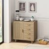 4 Drawers Wooden Cabinet with Rattan Decorative Doors,for Bedroom,Living Room,Dining Room,Hallways,Easy Assembly