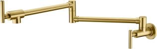 Gold Pot Filler Faucet Wall Mount Kitchen Folding Faucet with Double Joint Swing Arms; Two Handle Design