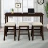 TOPMAX 4 Pieces Counter Height Table with Fabric Padded Stools; Rustic Bar Dining Set with Socket; Brown