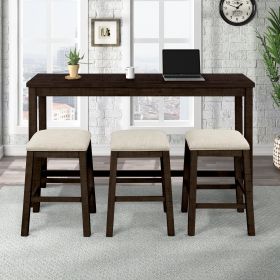 TOPMAX 4 Pieces Counter Height Table with Fabric Padded Stools; Rustic Bar Dining Set with Socket; Brown
