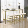 TOPMAX Modern 4-Piece Counter Height Extra Long Console Dining Table Set Bar Kitchen Set with 3 Fabric Stools; Gold+Beige