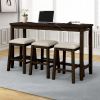 TOPMAX 4 Pieces Counter Height Table with Fabric Padded Stools; Rustic Bar Dining Set with Socket; Brown