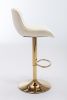 Chrome Footrest and Base Swivel Height Adjustable Mechanical Lifting Velvet + Golden Leg Simple Bar Stool; Set of 2; Ivory