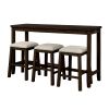 TOPMAX 4 Pieces Counter Height Table with Fabric Padded Stools; Rustic Bar Dining Set with Socket; Brown