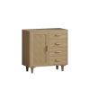 4 Drawers Wooden Cabinet with Rattan Decorative Doors,for Bedroom,Living Room,Dining Room,Hallways,Easy Assembly