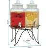 Hammered Glass Double Beverage Drink Dispenser On Stand With Leak Free Spigot, 1 Gallon Each