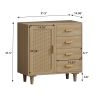 4 Drawers Wooden Cabinet with Rattan Decorative Doors,for Bedroom,Living Room,Dining Room,Hallways,Easy Assembly