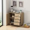 4 Drawers Wooden Cabinet with Rattan Decorative Doors,for Bedroom,Living Room,Dining Room,Hallways,Easy Assembly