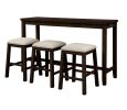 TOPMAX 4 Pieces Counter Height Table with Fabric Padded Stools; Rustic Bar Dining Set with Socket; Brown