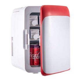 Portable Cooler Compact Mini Refrigerator For Bedroom Office Car Boat Dorm Skincare (Color: Red & White)