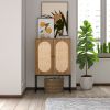 Natural Rattan 2 Door high cabinet, Built-in adjustable shelf, Easy Assembly, Free Standing Cabinet for Living Room Bedroom Hallway