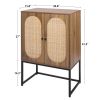 Natural Rattan 2 Door high cabinet, Built-in adjustable shelf, Easy Assembly, Free Standing Cabinet for Living Room Bedroom Hallway