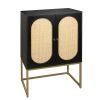Natural Rattan 2 Door high cabinet, Built-in adjustable shelf, Easy Assembly, Free Standing Cabinet for Living Room Bedroom Hallway
